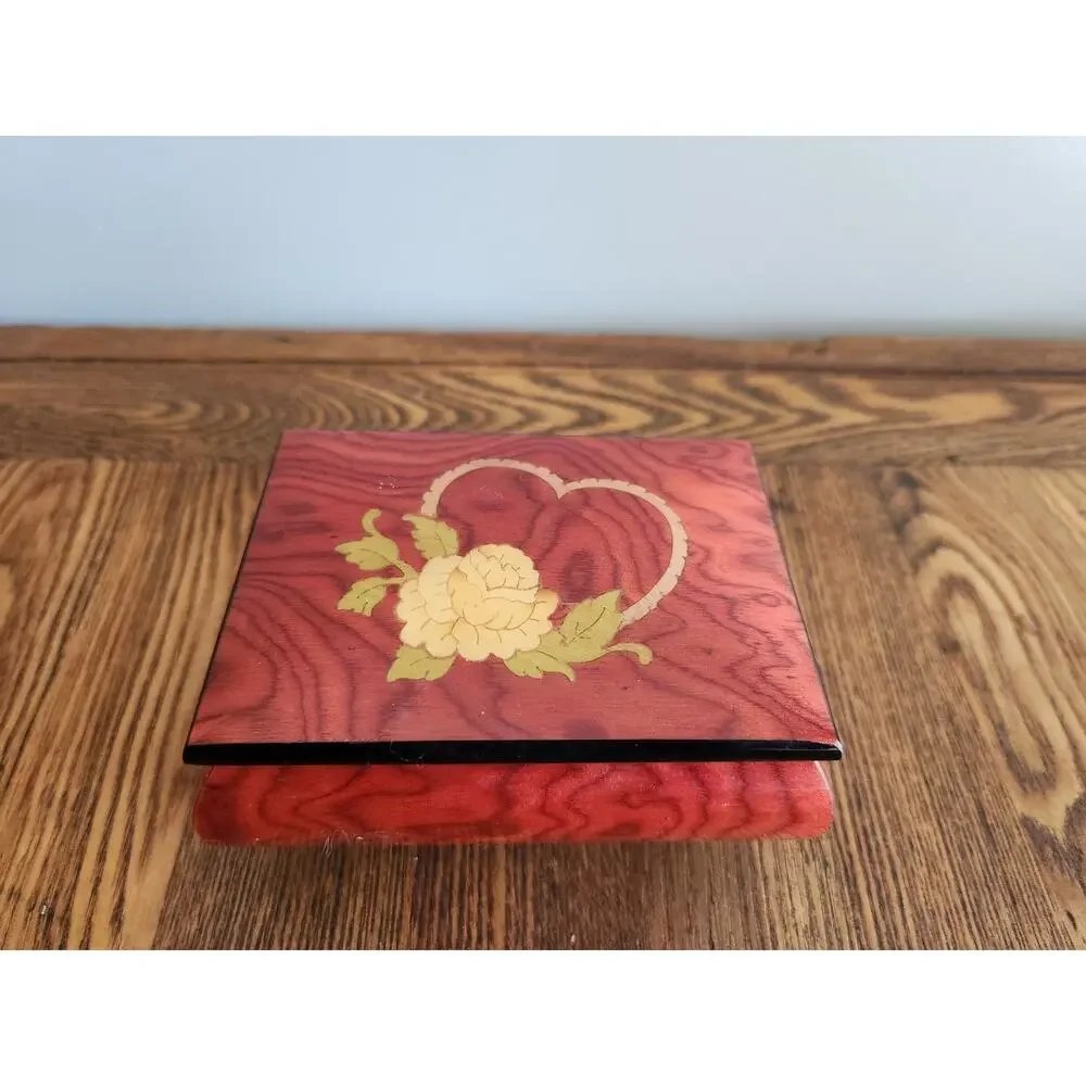 Vtg Italian Burl Wood Music Box Works EUC